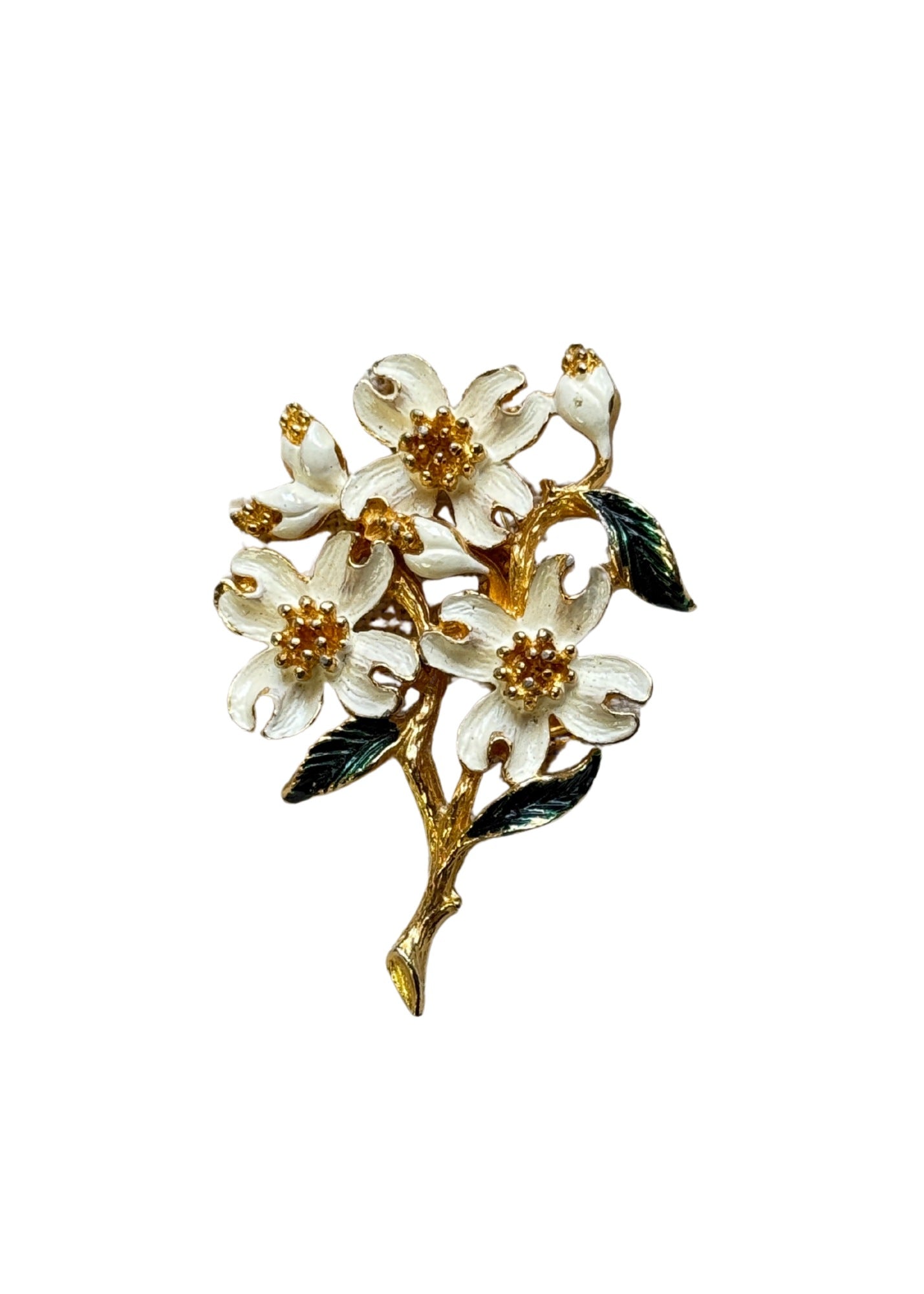 Vintage Gold & Hand Painted Dogwood Brooch