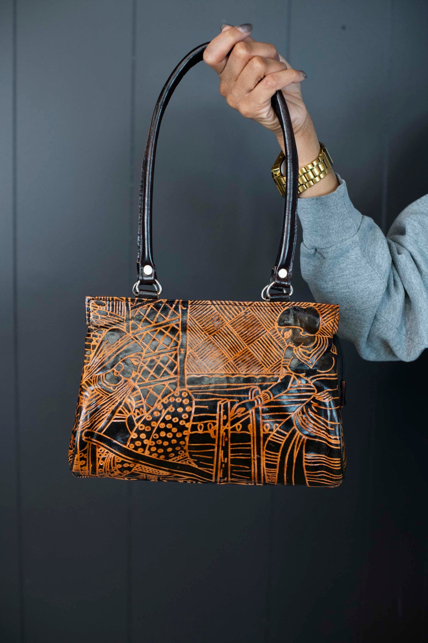 Vintage Embossed Leather Handbag