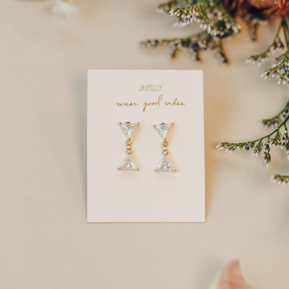 Dual Triangle Drop - Gold Earrings
