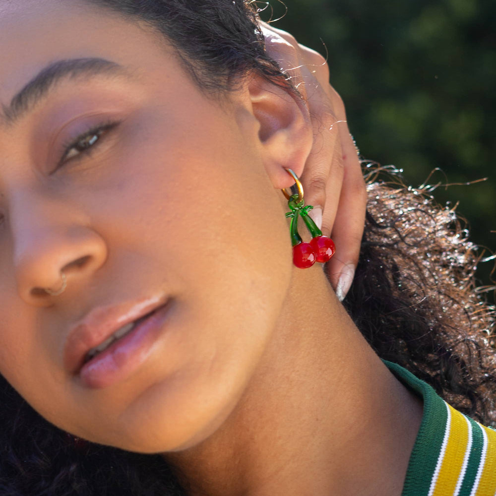 Cherry Red Fruit Loop Hoops - 18K Gold Plated
