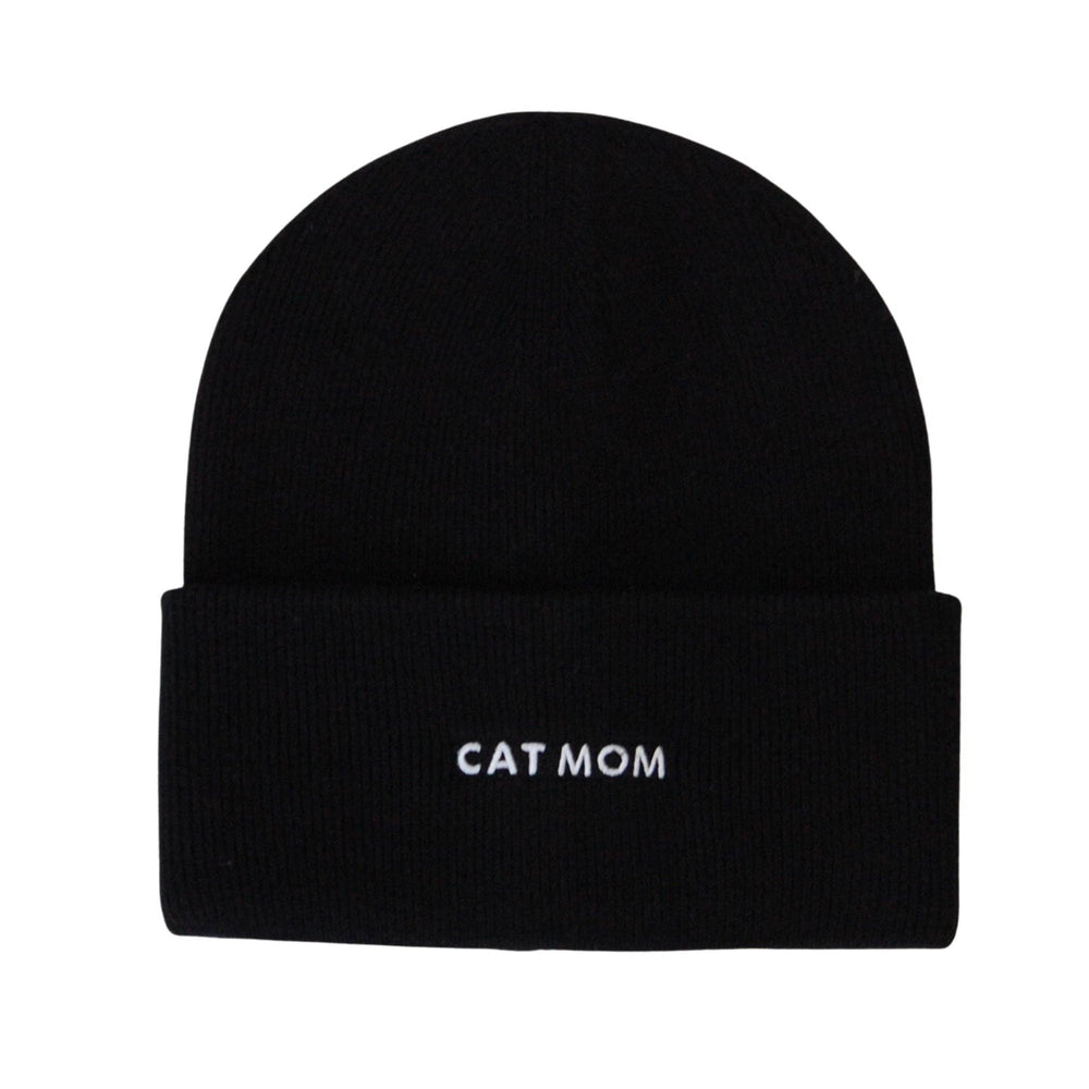 Hatphile Cat Mom Embroidery Beanie Toque - Black