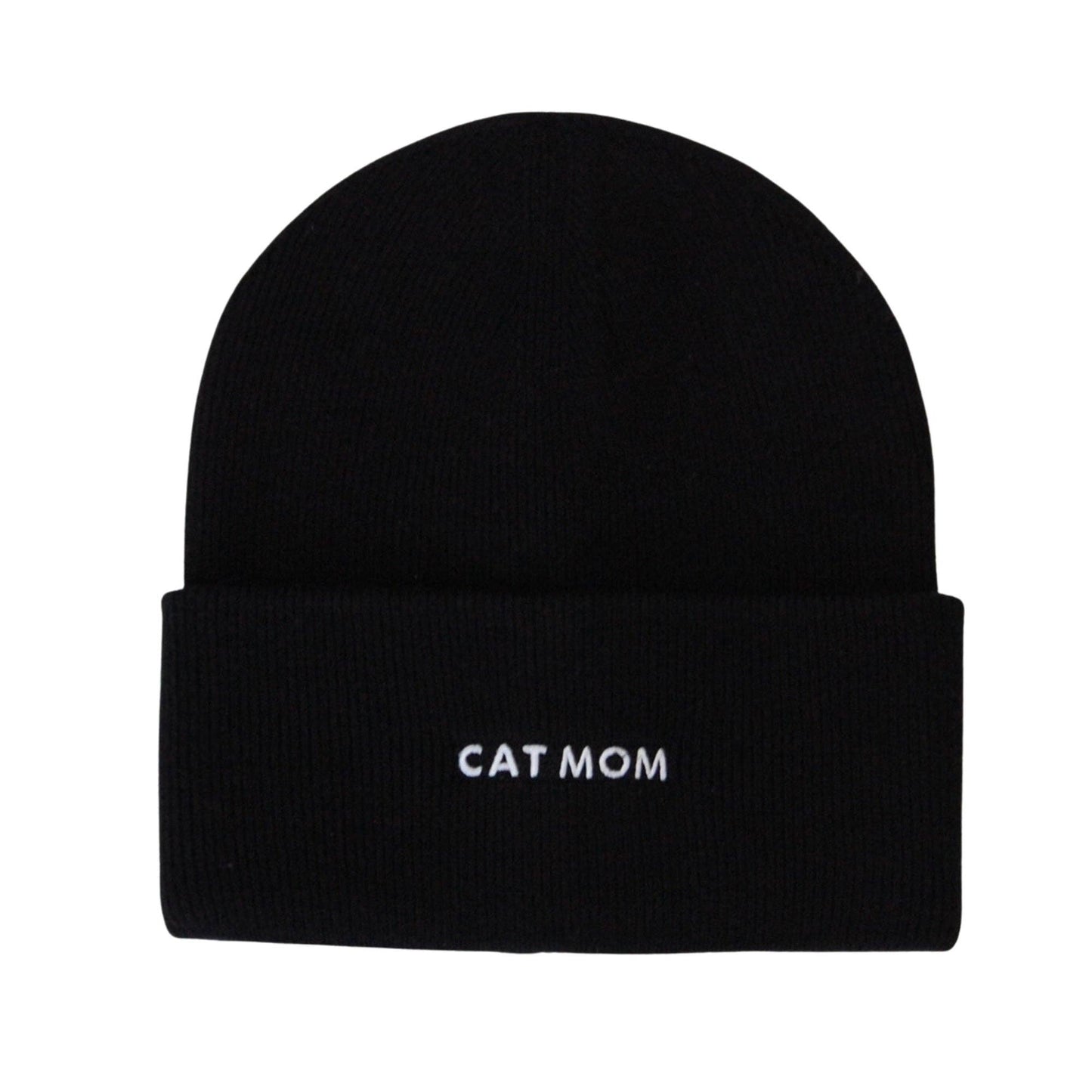 Hatphile Cat Mom Embroidery Beanie Toque - Black
