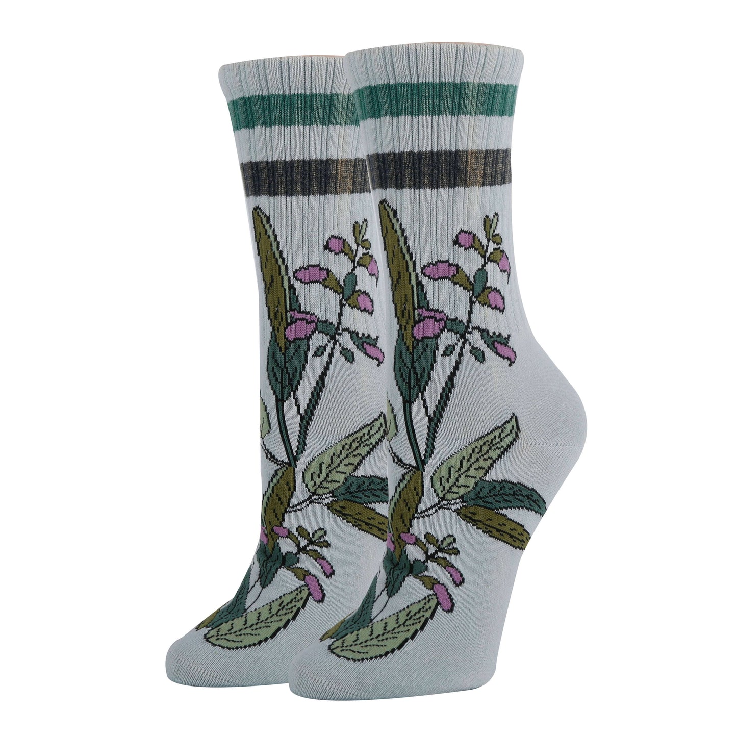 Sage Vibes | Women's Floral Premium Athletic Crew Socks