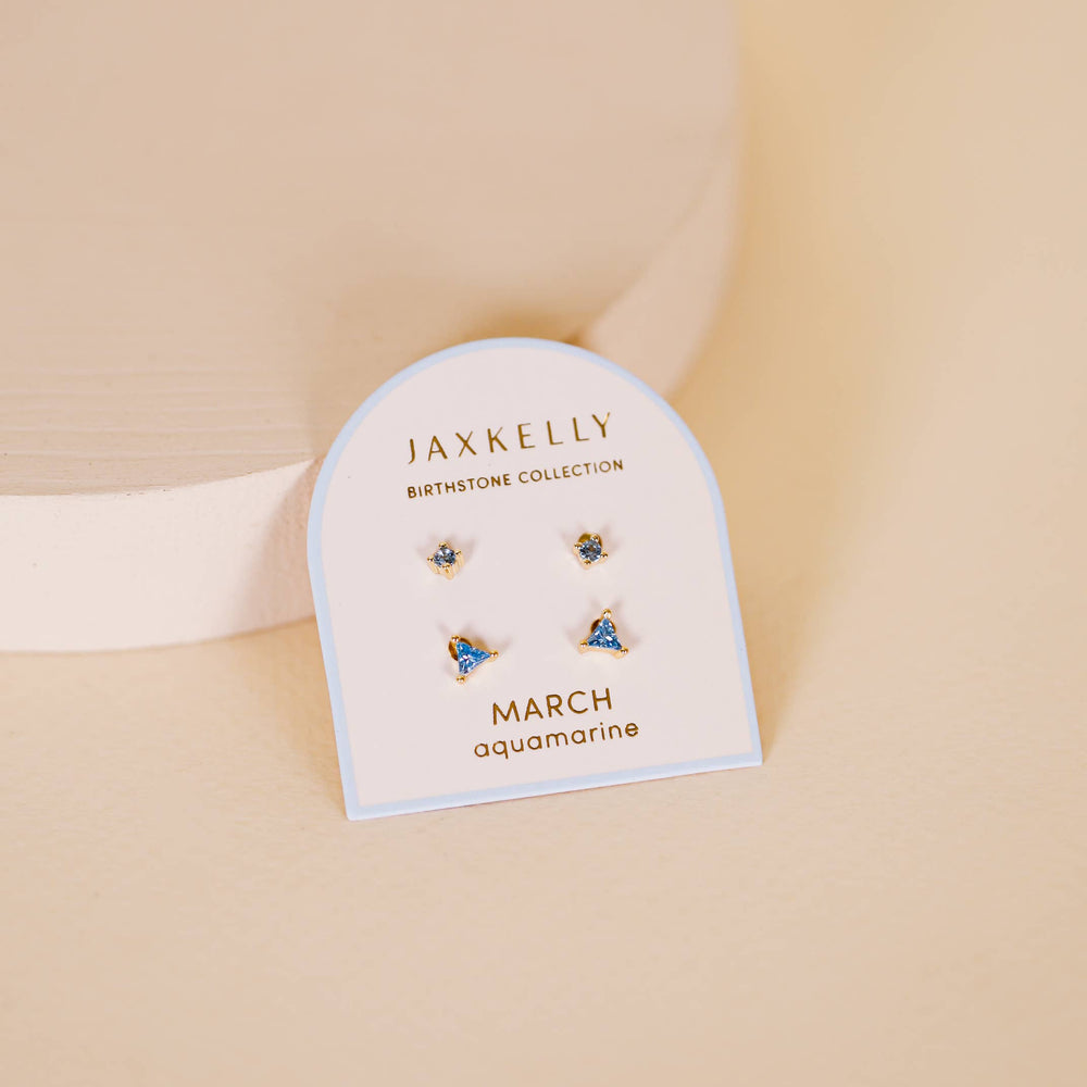 Birthstone Stud Gold Earrings Set - March