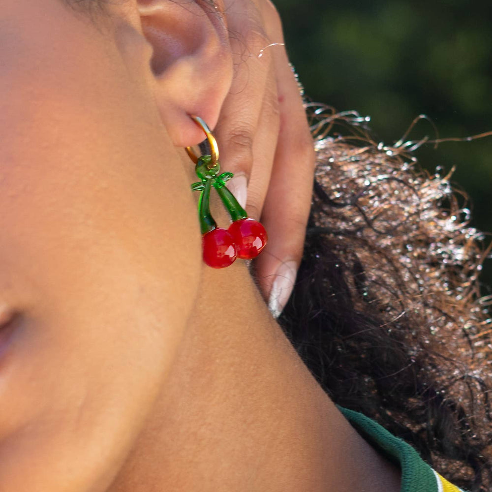 Cherry Red Fruit Loop Hoops - 18K Gold Plated