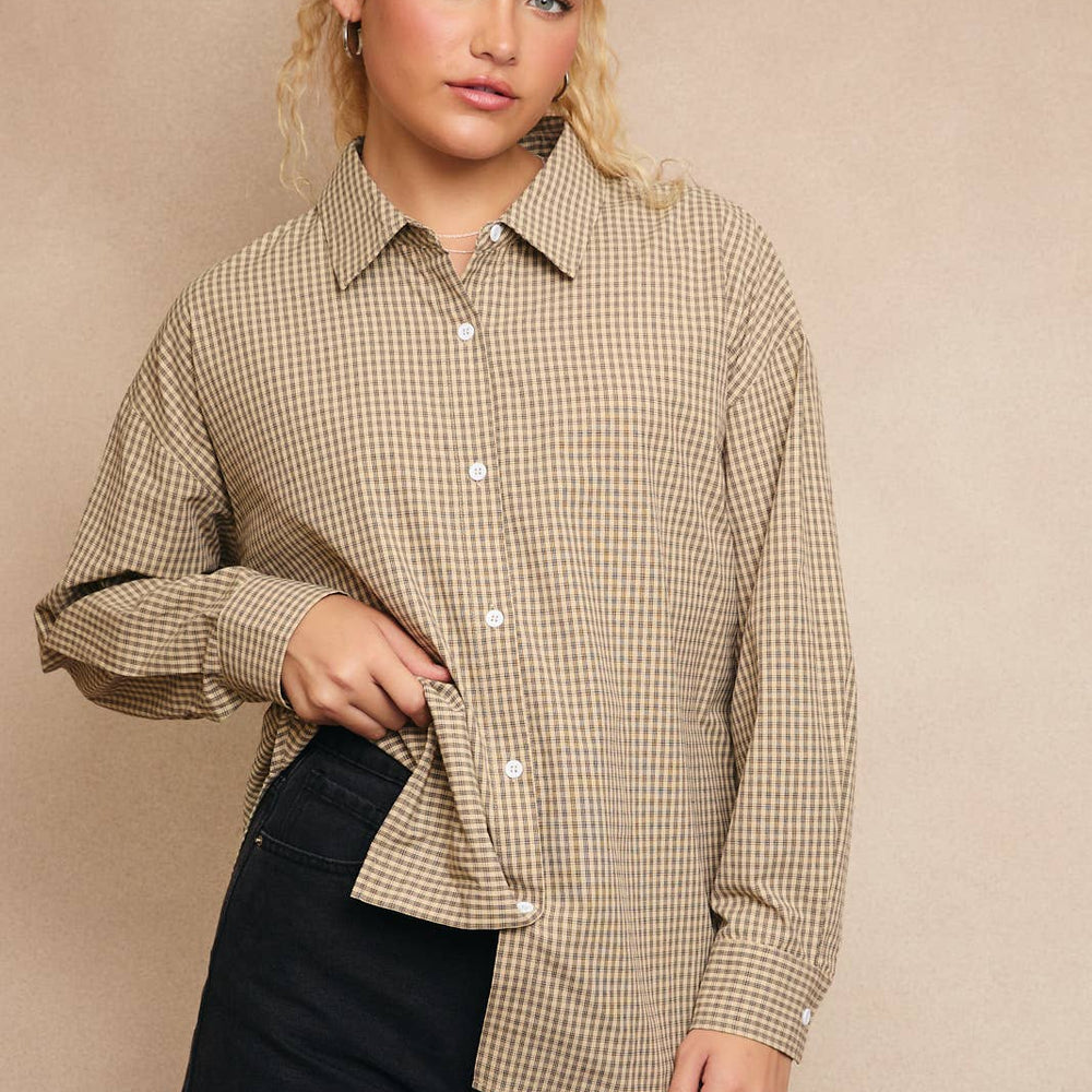 Collard Lace Up Back Detail Oversized Shirt
