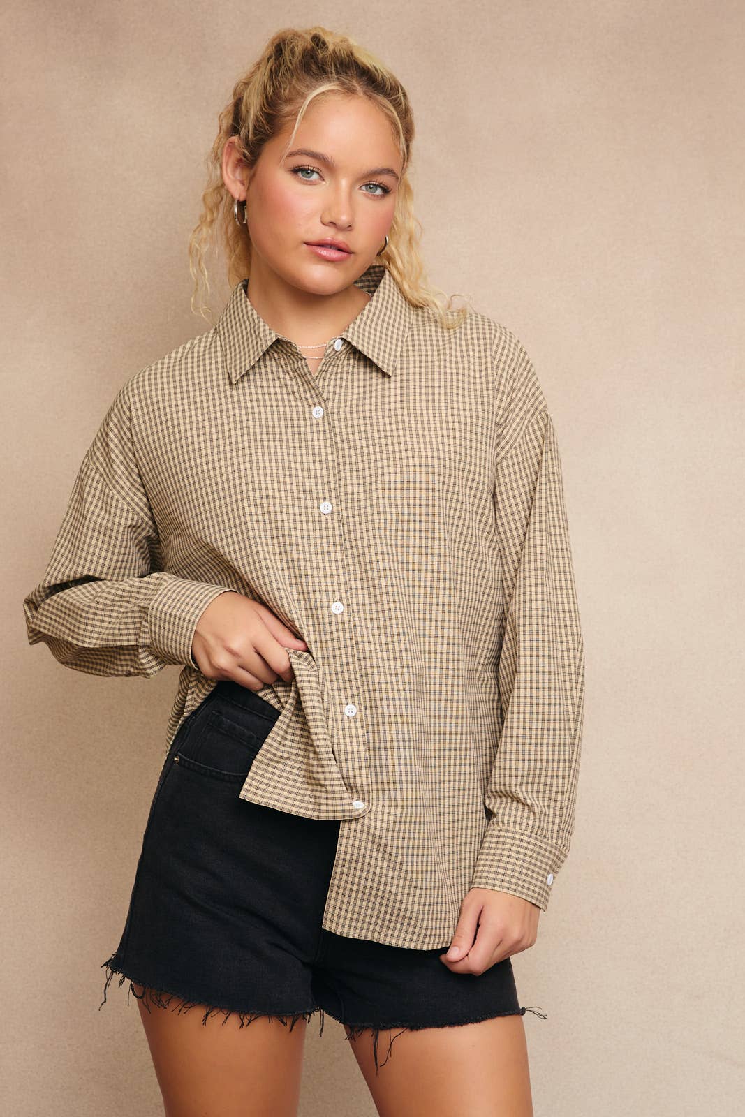 Collard Lace Up Back Detail Oversized Shirt
