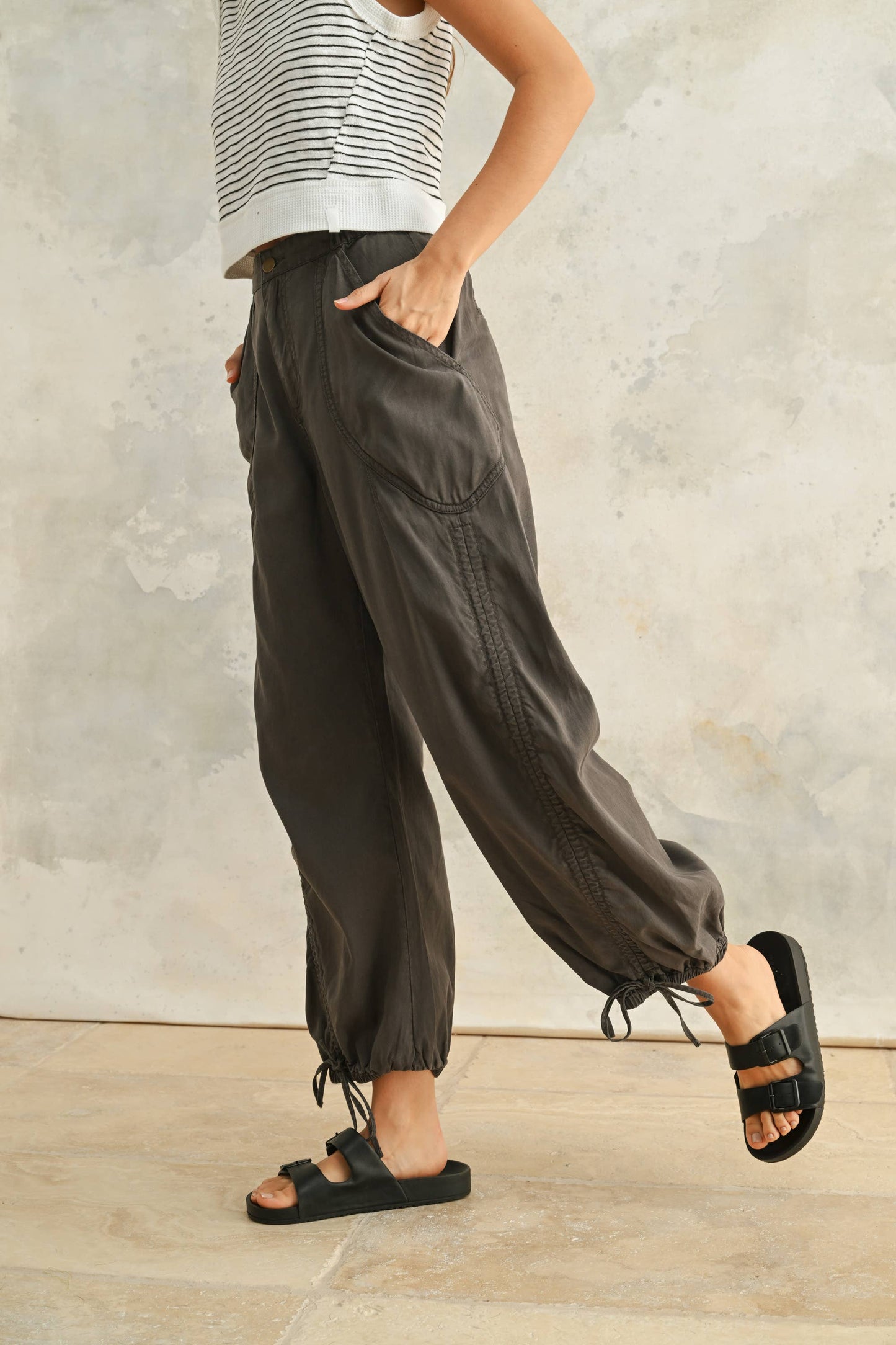 New Washed Drawstring On Bottom Pants