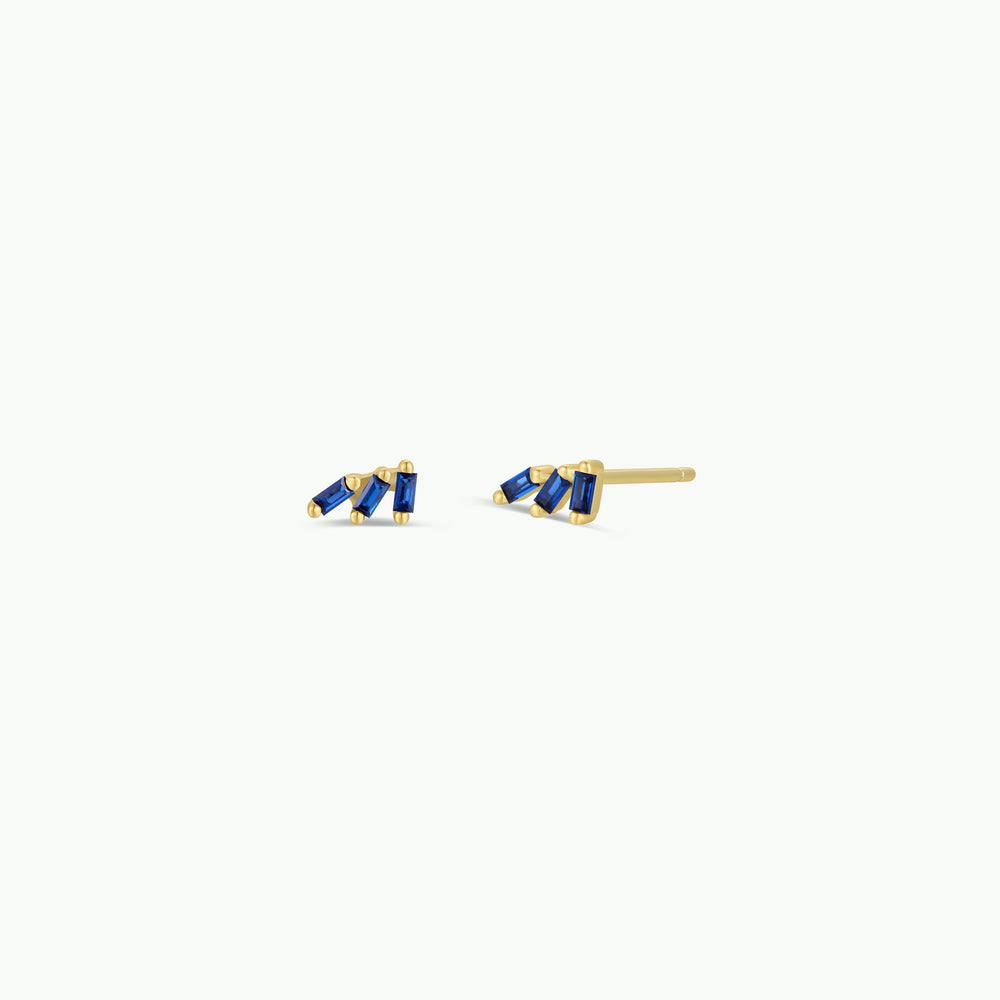 Offset Trio - Sapphire - Gold Earrings