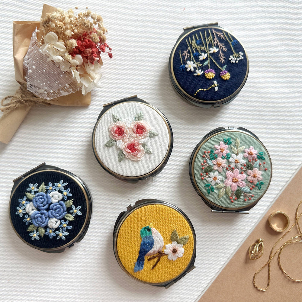 
                      
                        Floral Embroidered Round Jewelry/Pill Box With Mirror
                      
                    