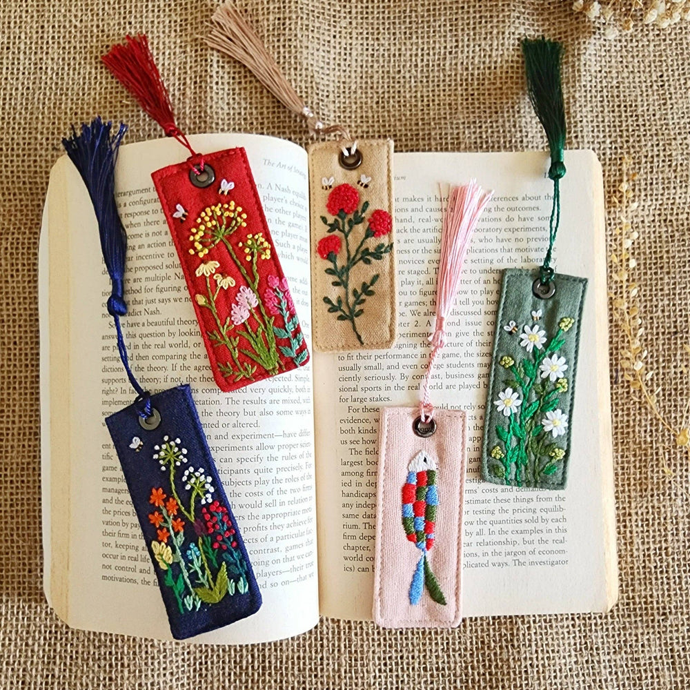Linen Bookmark With Cute Floral Embroidery