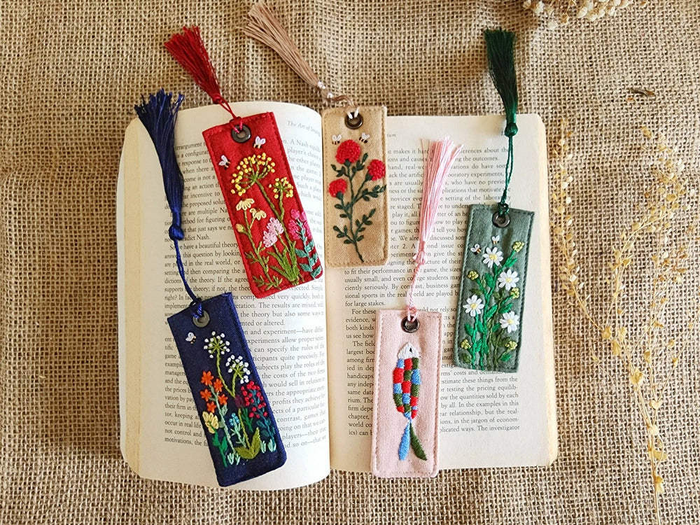 Linen Bookmark With Cute Floral Embroidery
