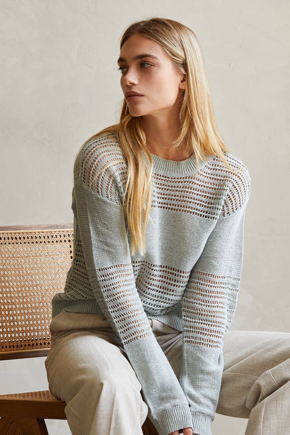 Donna Linen Cotton Mix Media Pullover
