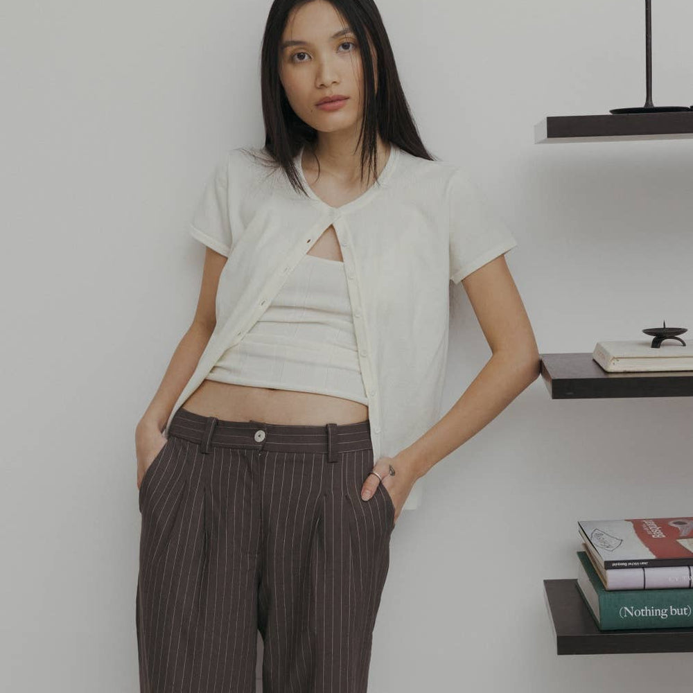 
                      
                        The Frances Striped Straight Leg Linen Trousers
                      
                    