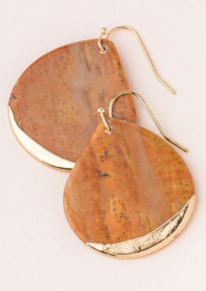 Teardrop Earring - Petrified Wood/Gold