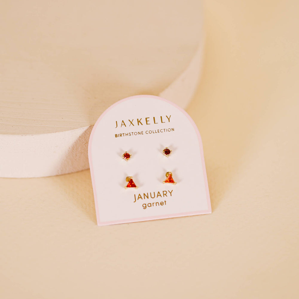 
                      
                        Birthstone Stud Gold Earrings Set - January
                      
                    