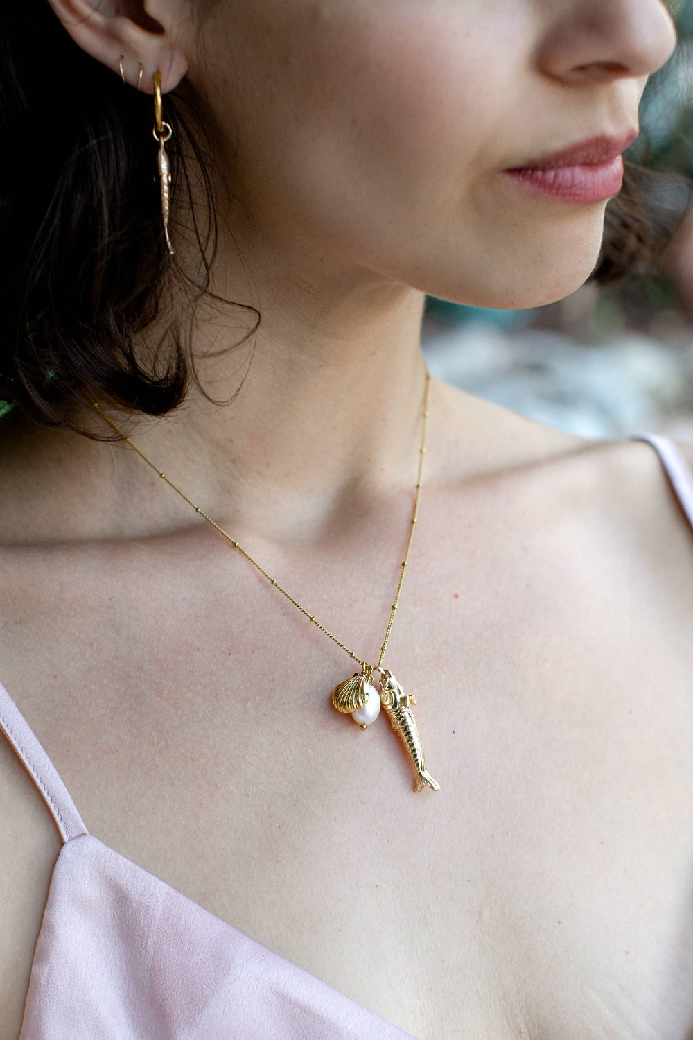 Pesce Pearl Necklace - 18K Gold Plated + Freshwater Pearl