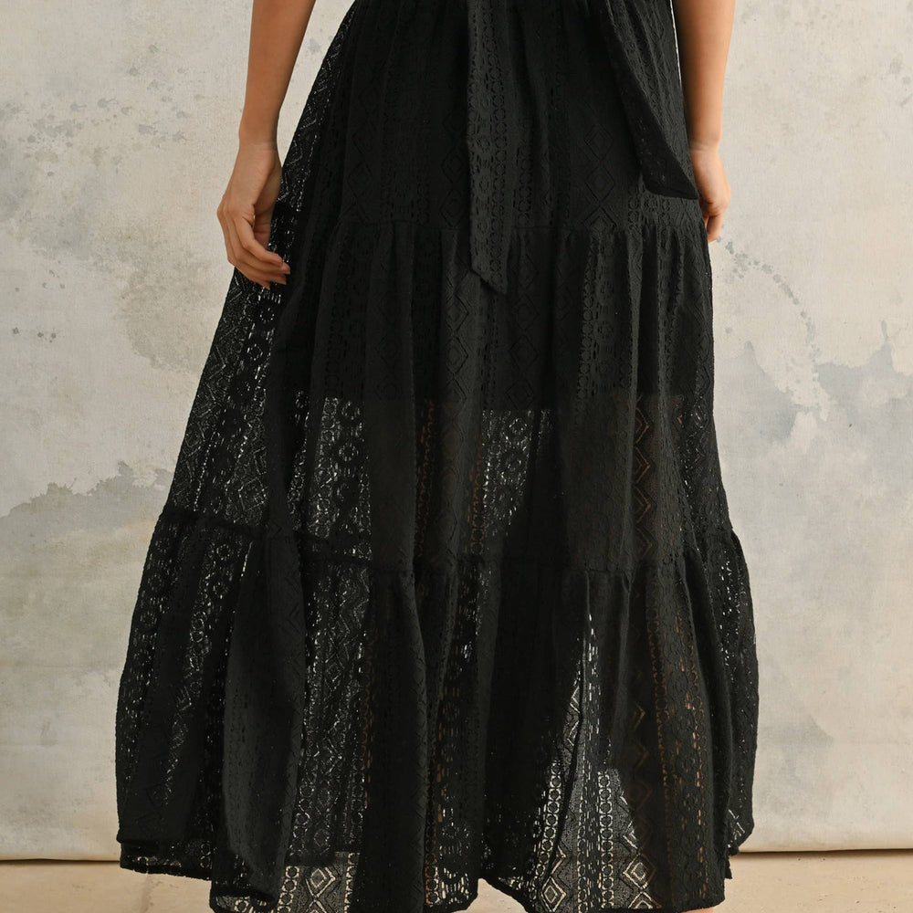 New Crochet Lace Tiered Skirt - Black
