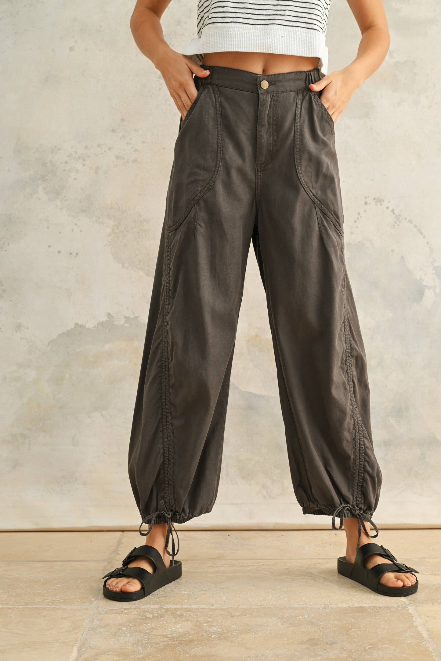 New Washed Drawstring On Bottom Pants