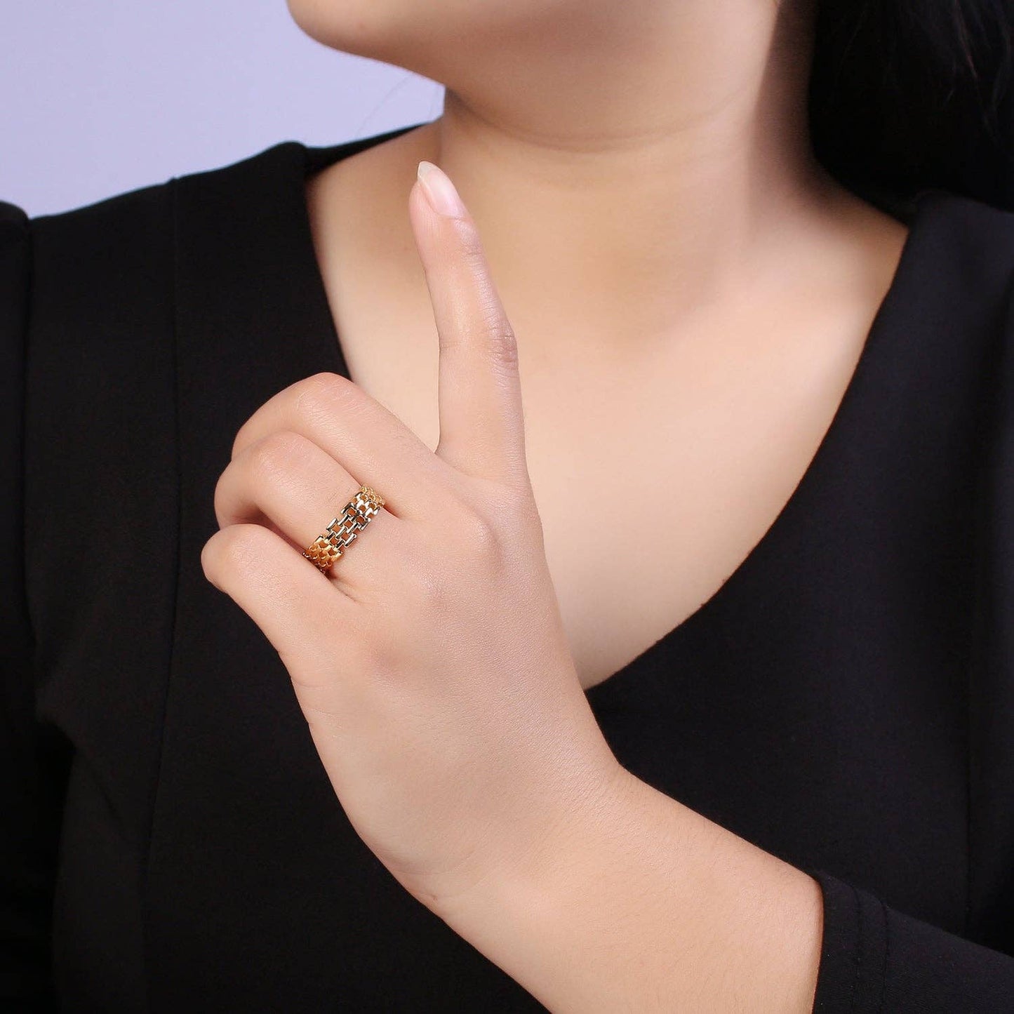 Gold Filled Panther Link Ring Open Adjustable Jewelry for St