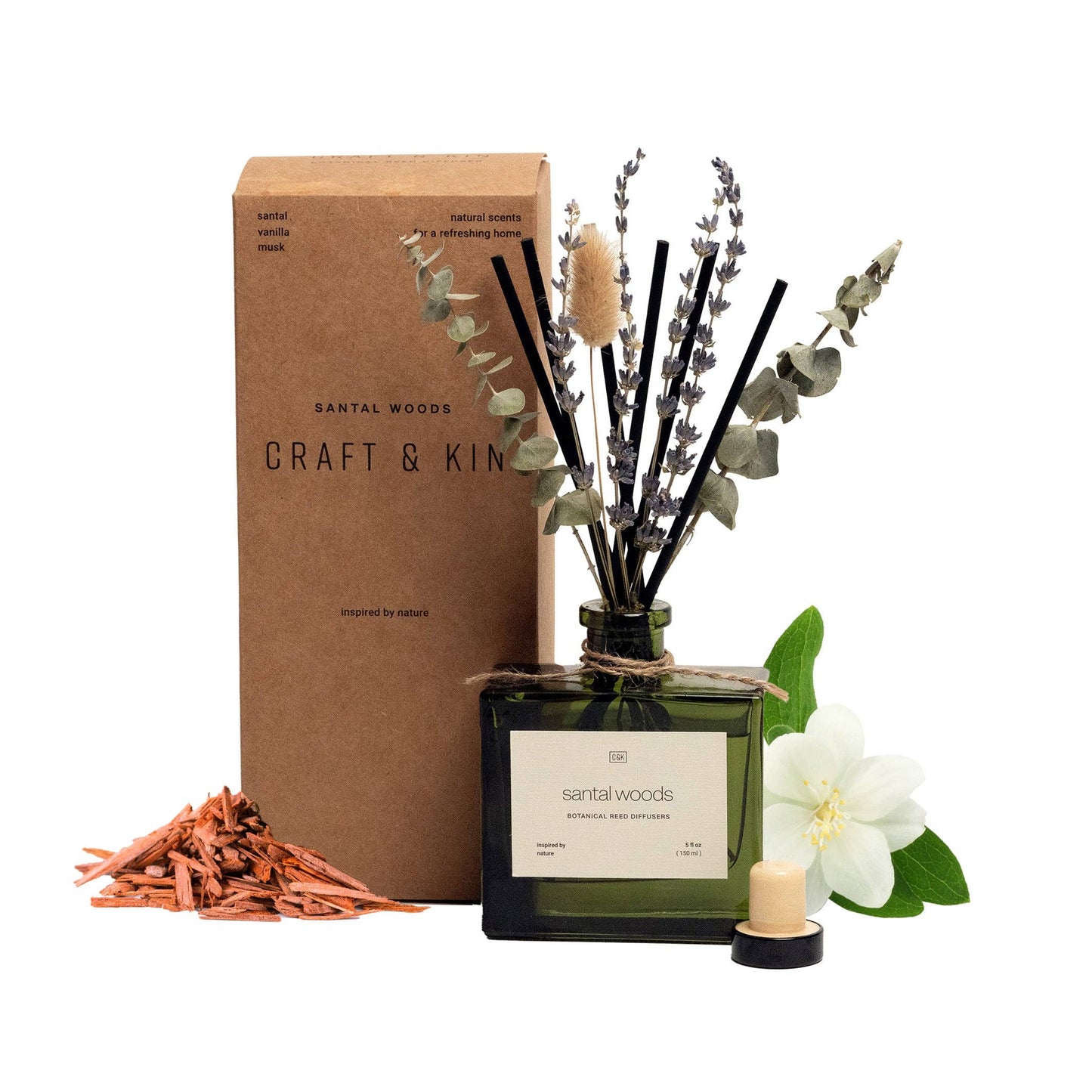 Santal Woods Reed Diffuser with Flowers
