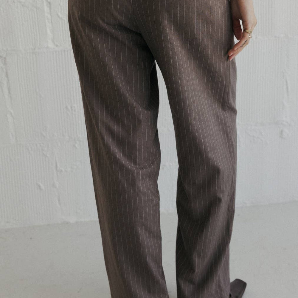 
                      
                        The Frances Striped Straight Leg Linen Trousers
                      
                    