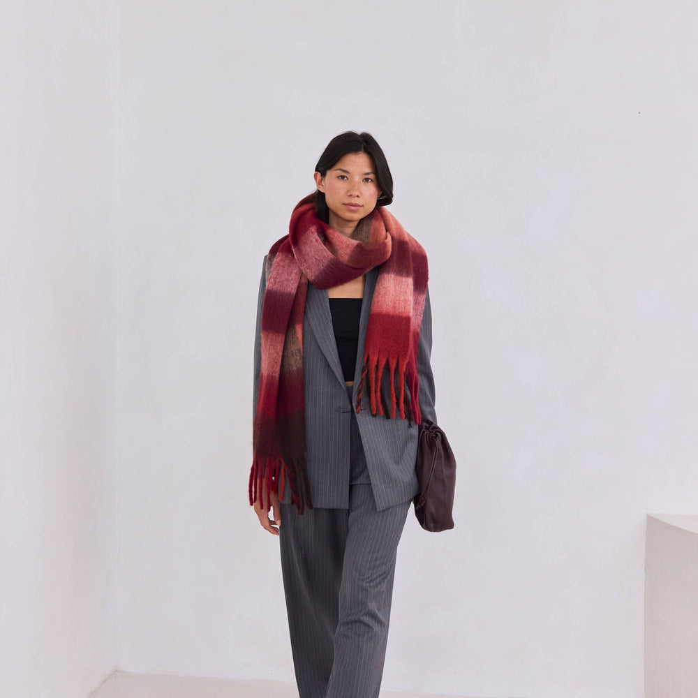 
                      
                        The Reykjavik Scarf - 100% Recycled - Burgundy check
                      
                    