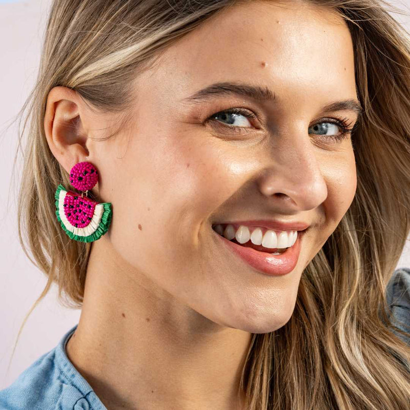 Josephine Watermelon Raffia Earrings