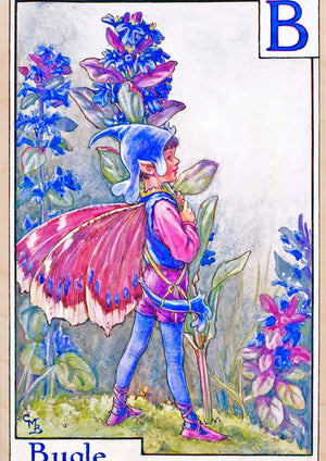 B - BUGLE FAIRY wooden postcard The Flower Fairies™