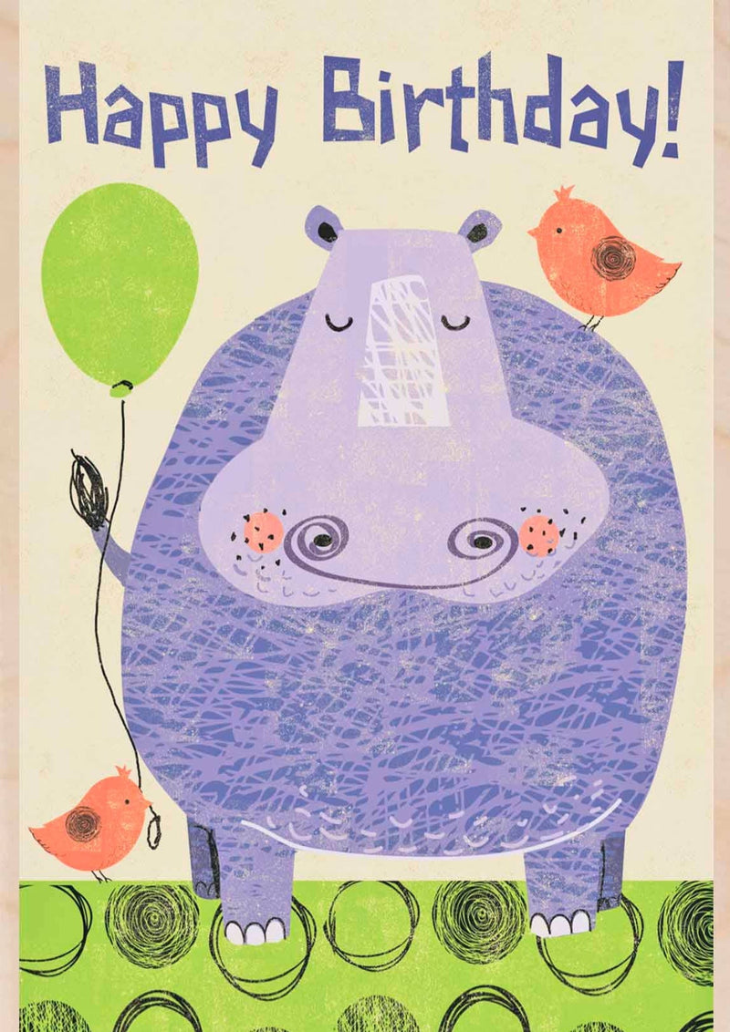BIRTHDAY HIPPO wooden postcard Birthday
