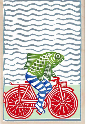 FISH ON A BICYCLE wooden postcard Seaside