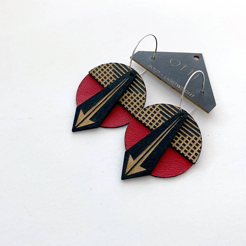 Red Geo Basketweave Earrings