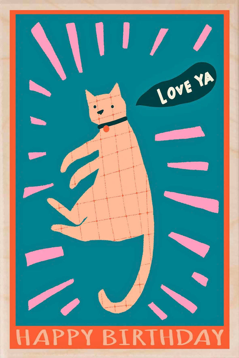 "Birthday Cat" Wooden Postcard