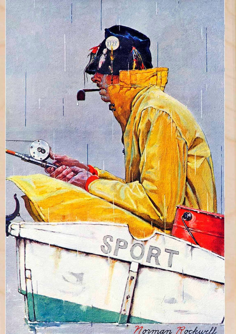 Fishing Norman Rockwell Wooden Postcard