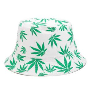 Pot Leaf Bucket Hat - White