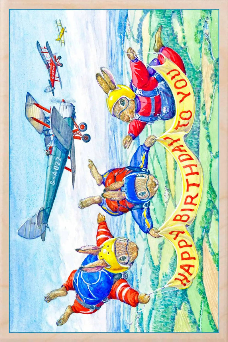 "Parachuting Birthday" Wooden Postcard