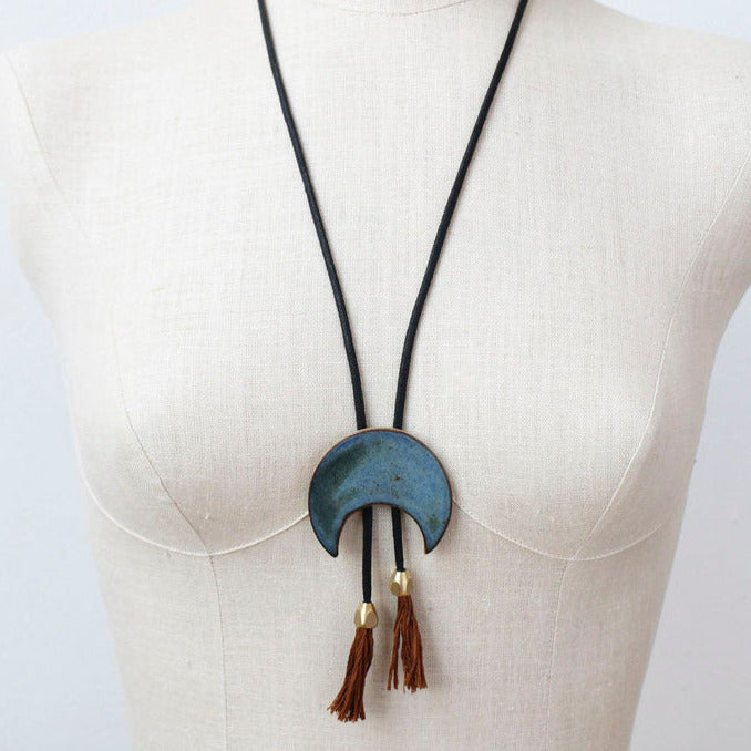 Ceramic Bola Necklace - Downward Crescent