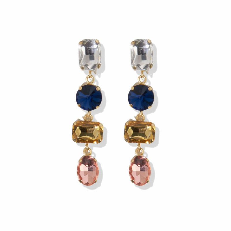 Willow - Clear Navy Yellow Tier Crystal Post Earring