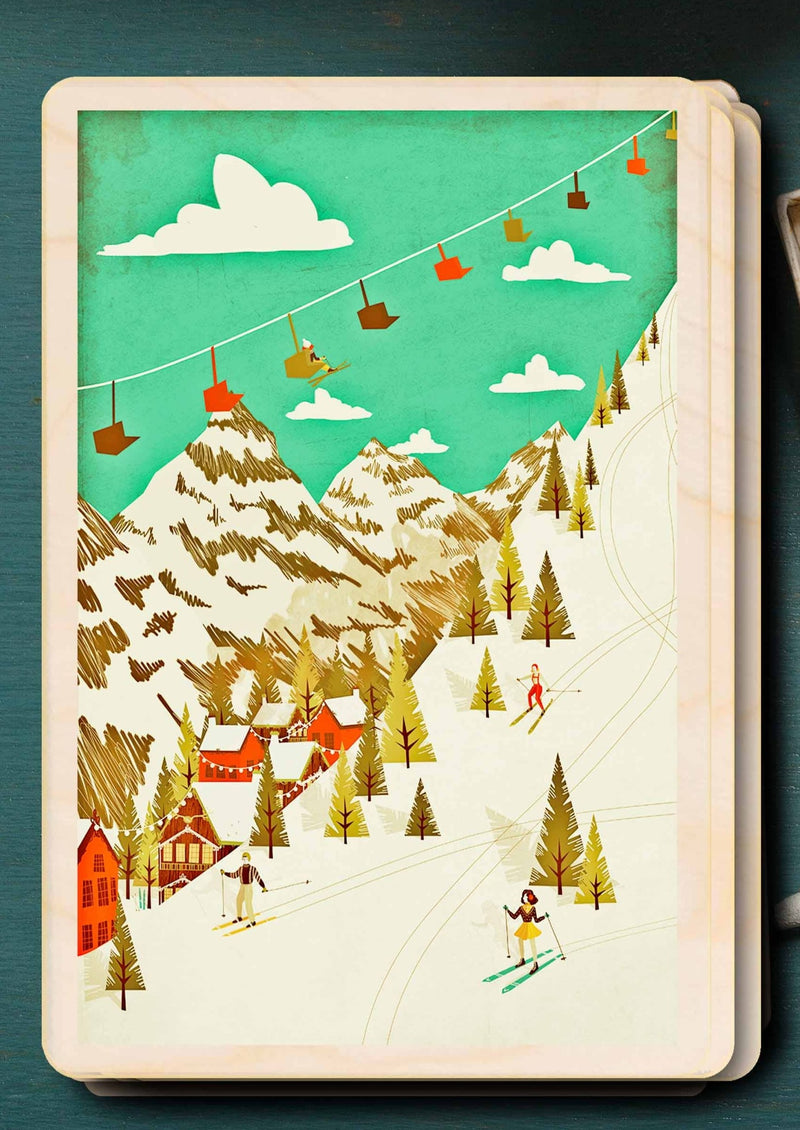 Ski Wooden Postcard