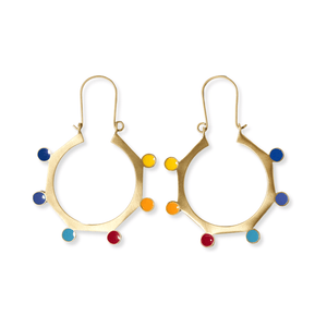 Amelia Circle Rainbow Dots Earrings Brass