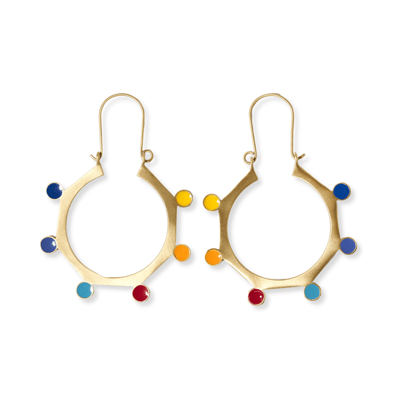 Amelia Circle Rainbow Dots Earrings Brass
