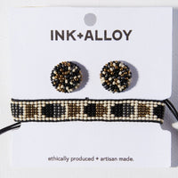 Black Gold Confetti Earring and Friendship Bracelet