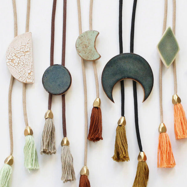 Ceramic Bola Necklace - Downward Crescent
