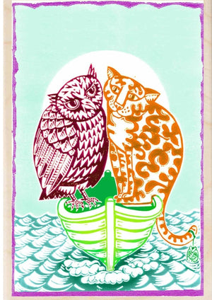 THE OWL AND THE PUSSYCAT wooden postcard