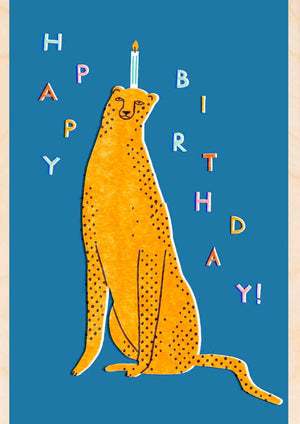 Happy Birthday Leopard Wooden Postcard
