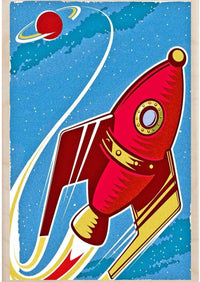 Space Rocket Wooden Postcard