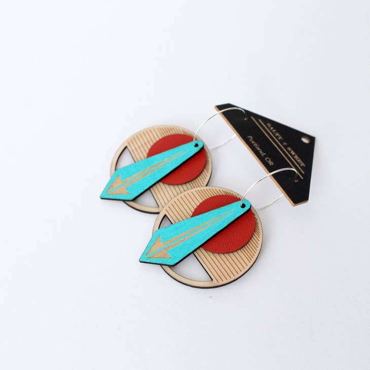 Turquoise and Red Geo Arrow Terrazzo Earrings