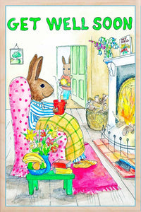"Get Well Soon Bunny" Wooden Postcard