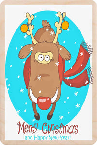 REINDEER MERRY CHRISTMAS sustainable wood Christmas card