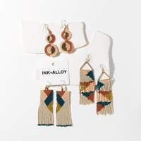 Trudy - Peacock Pink Rust Triangles On Triangle Earrings
